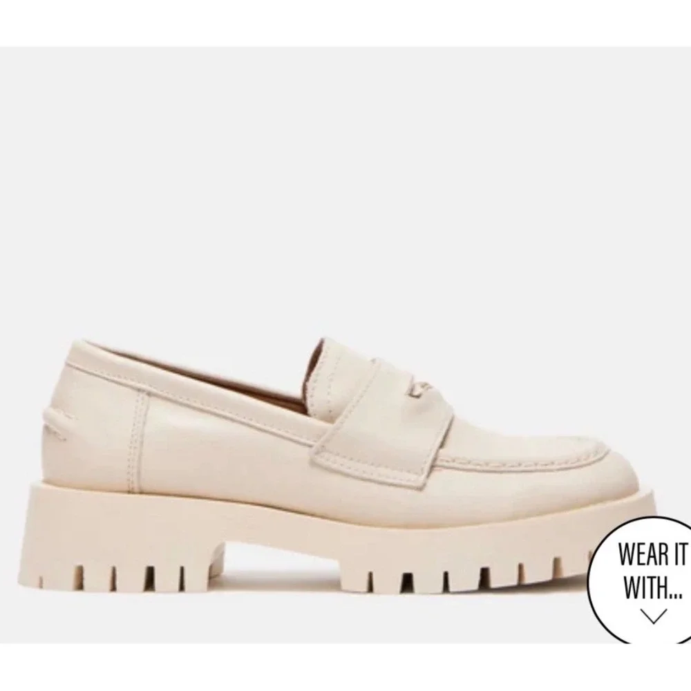 Steve Madden Lawrence Bone Leather Chunky Lug Sole Platform Loafers‎ 8M LAWR01S1